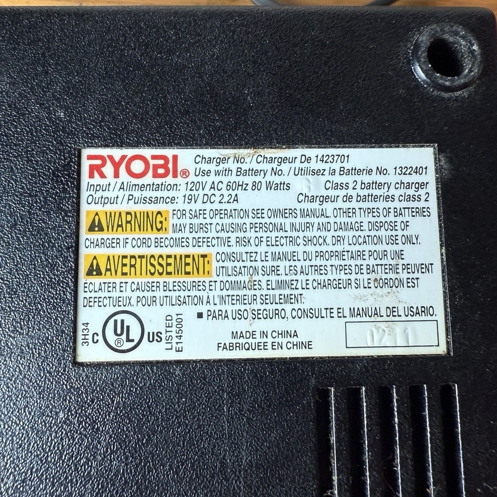 OEM Ryobi 18V 1423701 ChargePlus+ Battery Charger Only for 1322401 or 1323303 - Picture 5 of 5